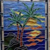 Stained glass palm trees.